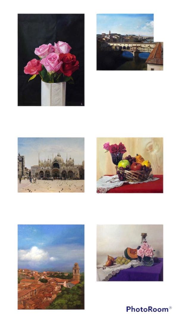 油彩画　油絵　原画　朝森武『バラとリンゴ』F6 美術品　額縁付き★美品★