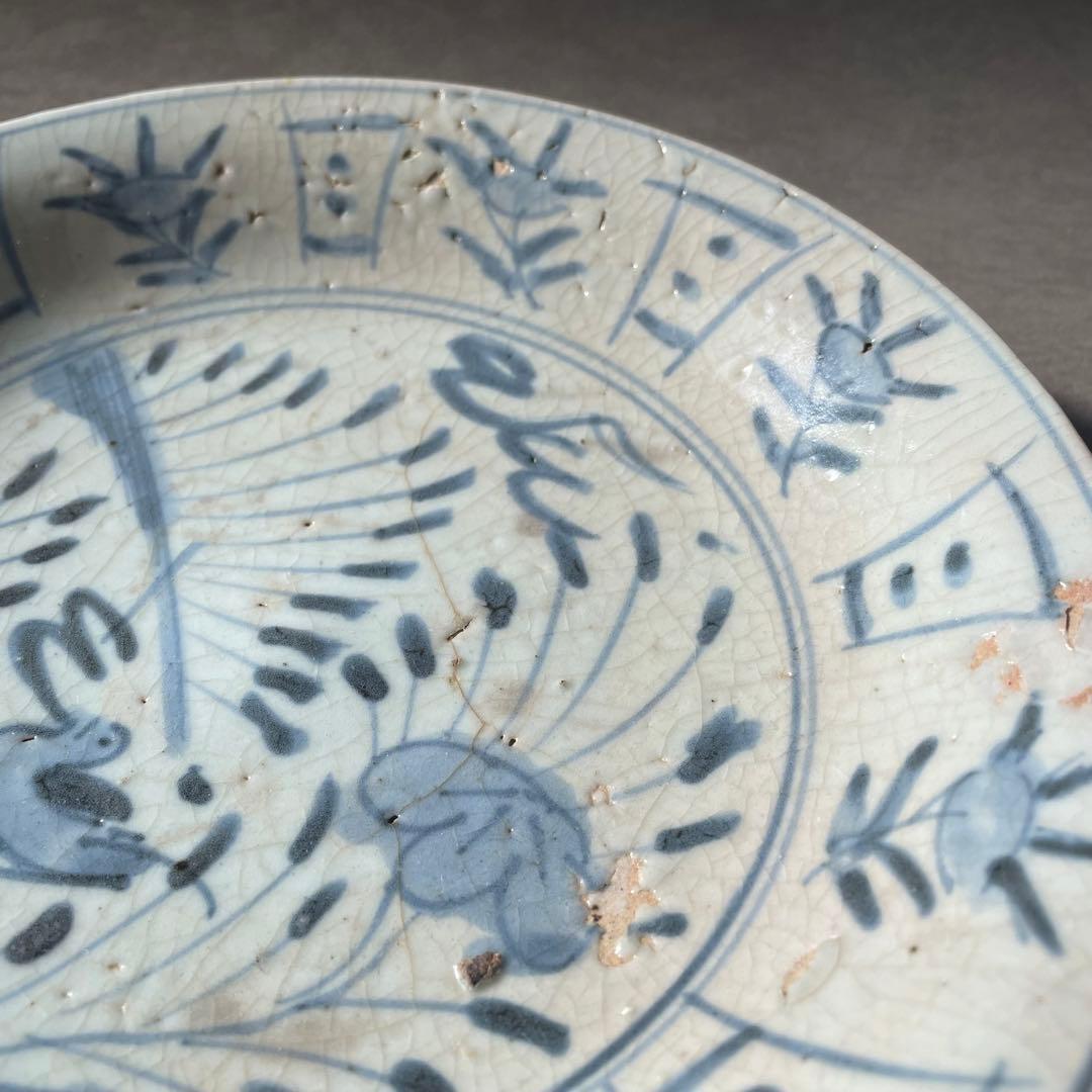 初期伊万里芙蓉手花鳥文皿七皿 江戸時代 骨董 アンティーク 肥前磁器 古伊万里