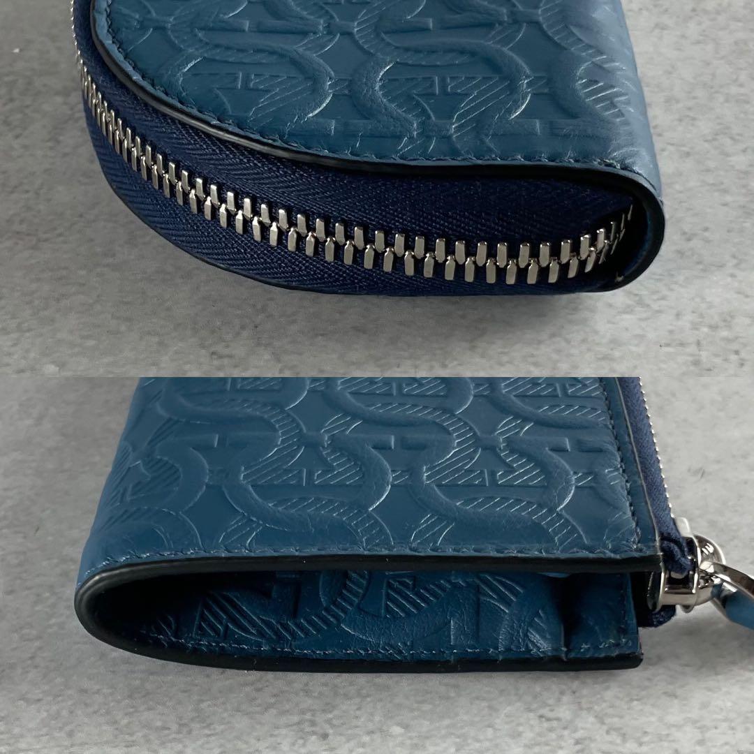 未使用級✨ サルヴァトーレフェラガモ 現行 ペンケース エンボス加工 レザー 青