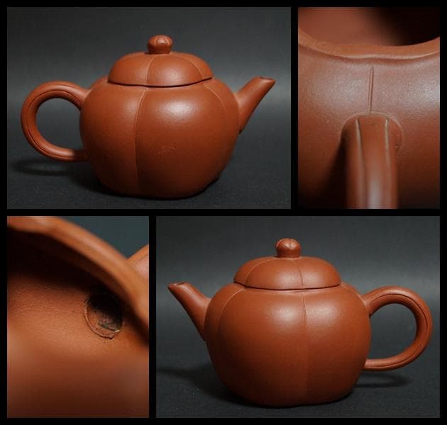 煎茶道具 唐物 朱泥 王暁勤製 在銘 瓜形紫砂壺(一対) 単孔朱泥急須茶器茶道具