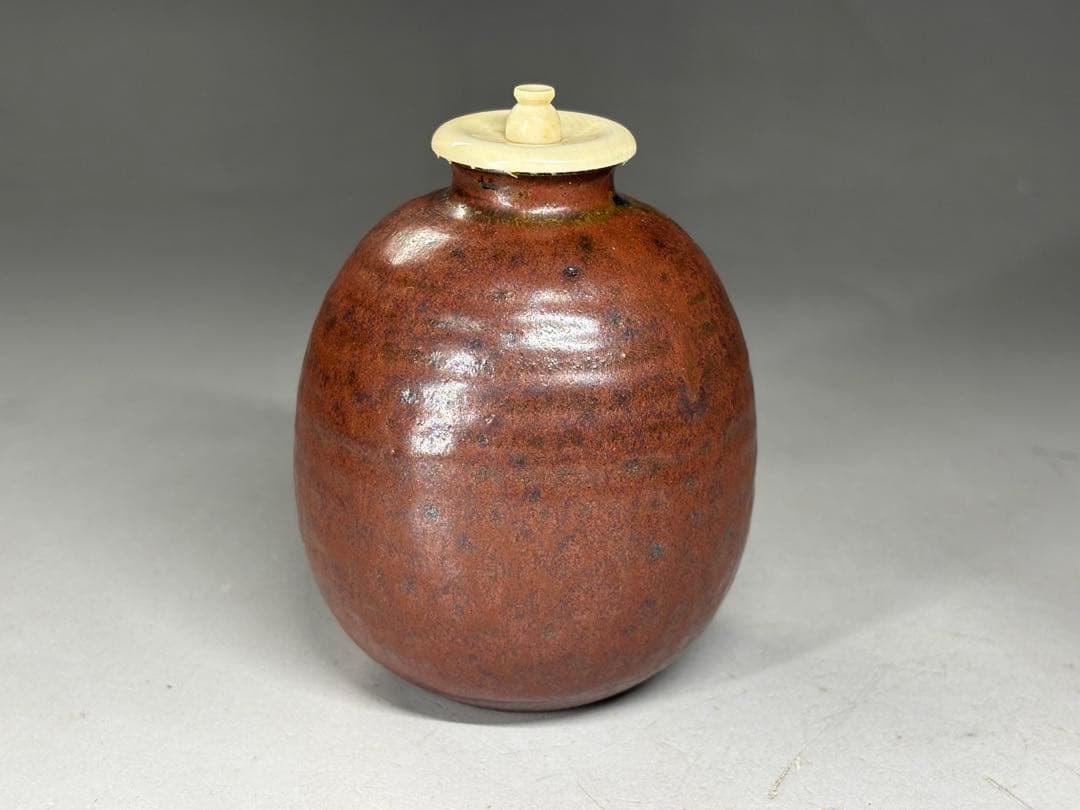 平安『笹田有祥』造 唐物大名物 獏 白玉文琳茶入 共箱 仕覆 二重蔓牡丹 茶道具