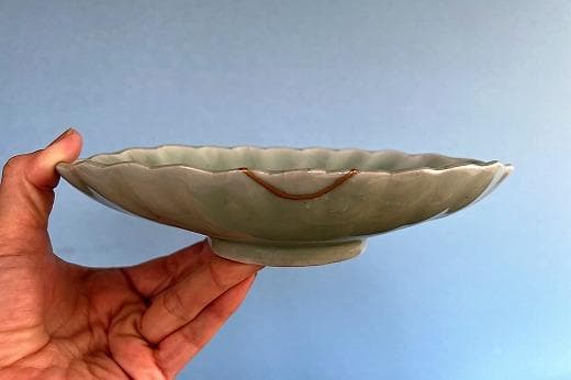 品番　t-0398 青磁葉型長皿　5枚set　古伊万里　アンティーク　古陶磁器