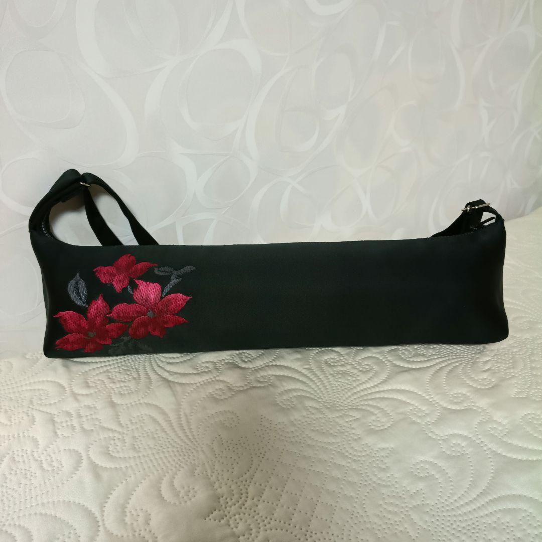 フルートケース ブラック 花刺繍　帯　C管用　C-BK30C
