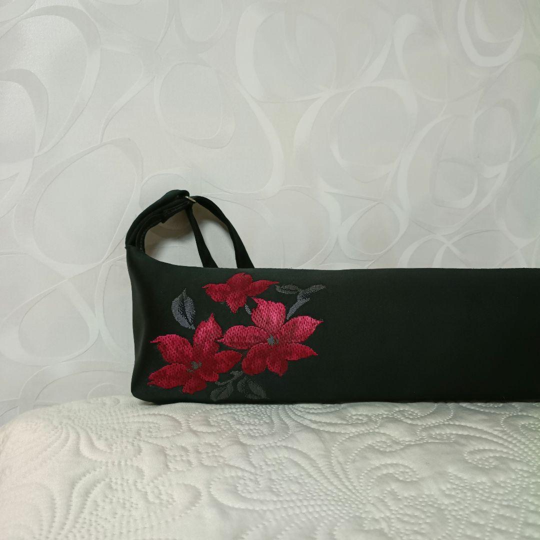 フルートケース ブラック 花刺繍　帯　C管用　C-BK30C