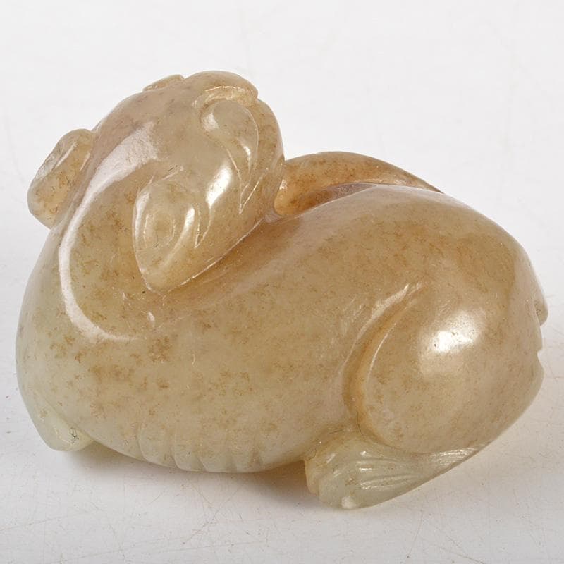 中国　玉石彫刻　神獣刻　根付　紙鎮　置物　C　7265E