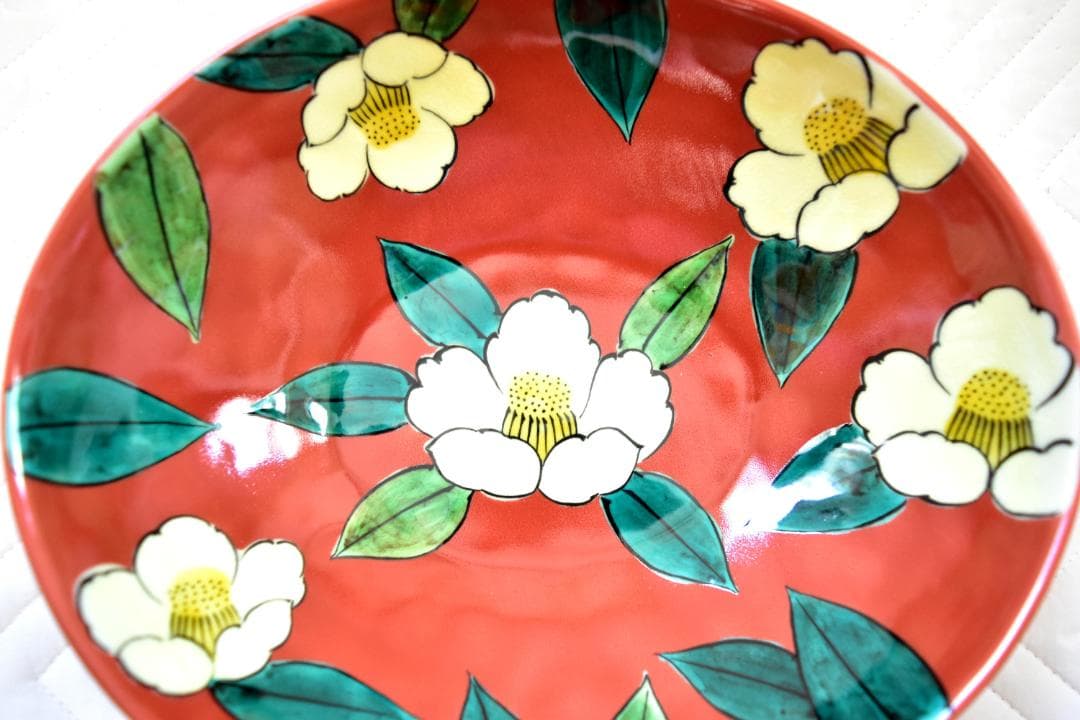 九谷吉臣窯　山茶花鉢　新品未使用　手描き　完売希少品　オリジナル箱付