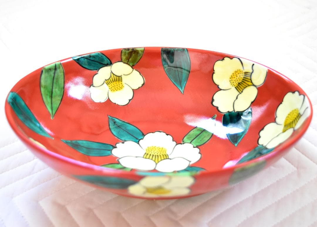 九谷吉臣窯　山茶花鉢　新品未使用　手描き　完売希少品　オリジナル箱付