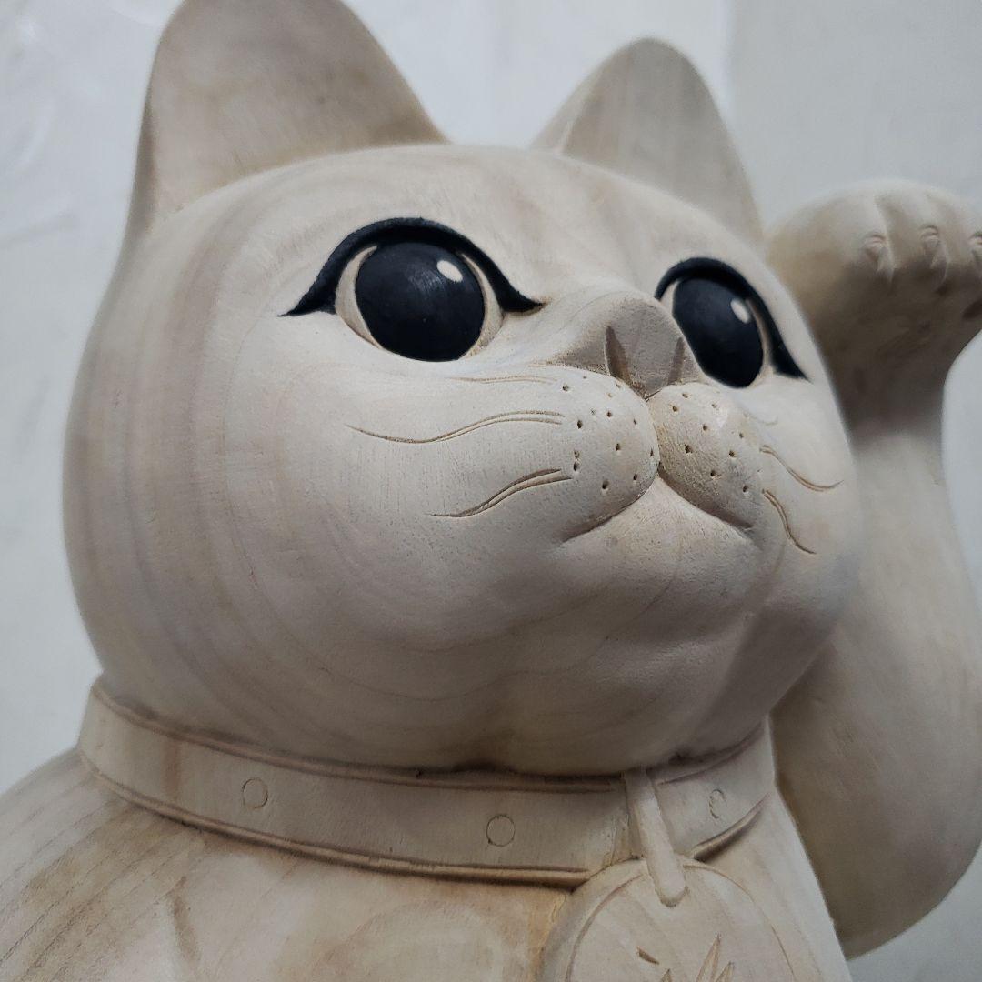 Ｂフライデー蔵出し特価八方にらみ木曽御神木檜製開運桧材 招き猫☆左手 約32cm