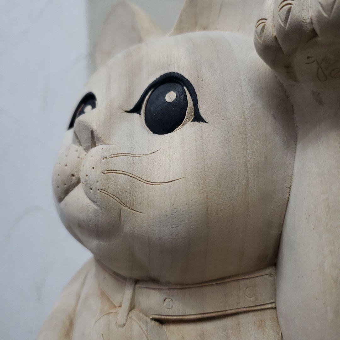 Ｂフライデー蔵出し特価八方にらみ木曽御神木檜製開運桧材 招き猫☆左手 約32cm