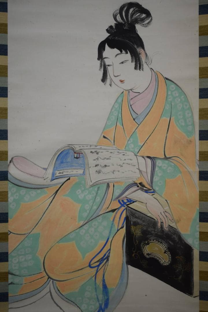 真作/磯田長秋/美人画/布袋屋掛軸HH-650