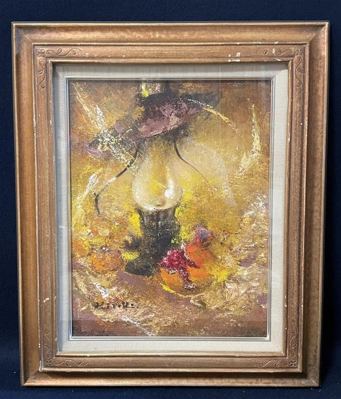 「真作」作者不明　静物画　油彩画　額装　サイン有り　F6号