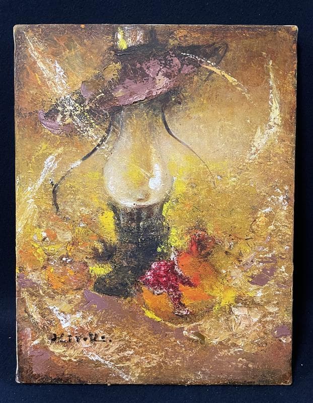 「真作」作者不明　静物画　油彩画　額装　サイン有り　F6号