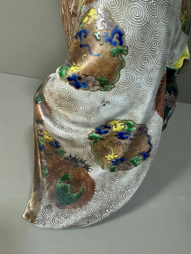 2281 九谷焼 古九谷 金彩色絵七福神 寿老人像 置物　特大　高50cm時代物