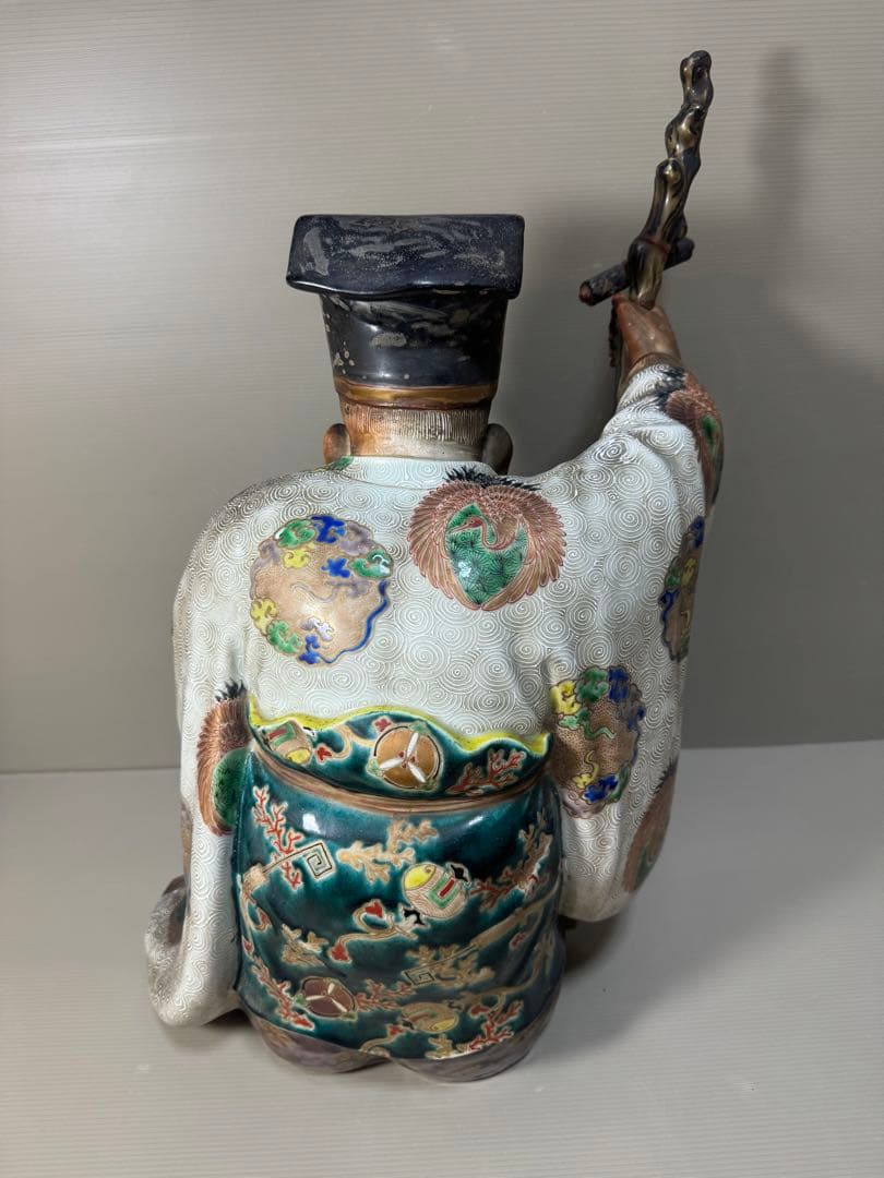 2281 九谷焼 古九谷 金彩色絵七福神 寿老人像 置物　特大　高50cm時代物