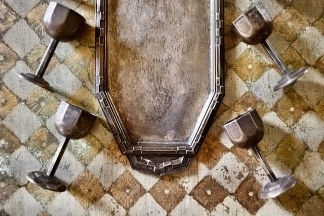 1900s フランス 多数派オクトゴナル リキュールカップとトレイ アンティーク