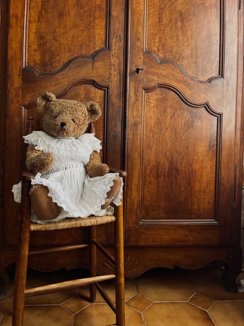 ◆フランスアンティーク｜子供用セレモニードレス洗礼式白レーステディベアドール