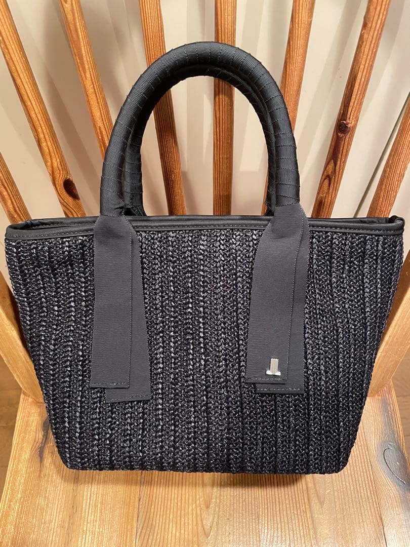 ランバンスポール保冷カートバッグ　 黒い編み込みトートバッグ　かごバッグ