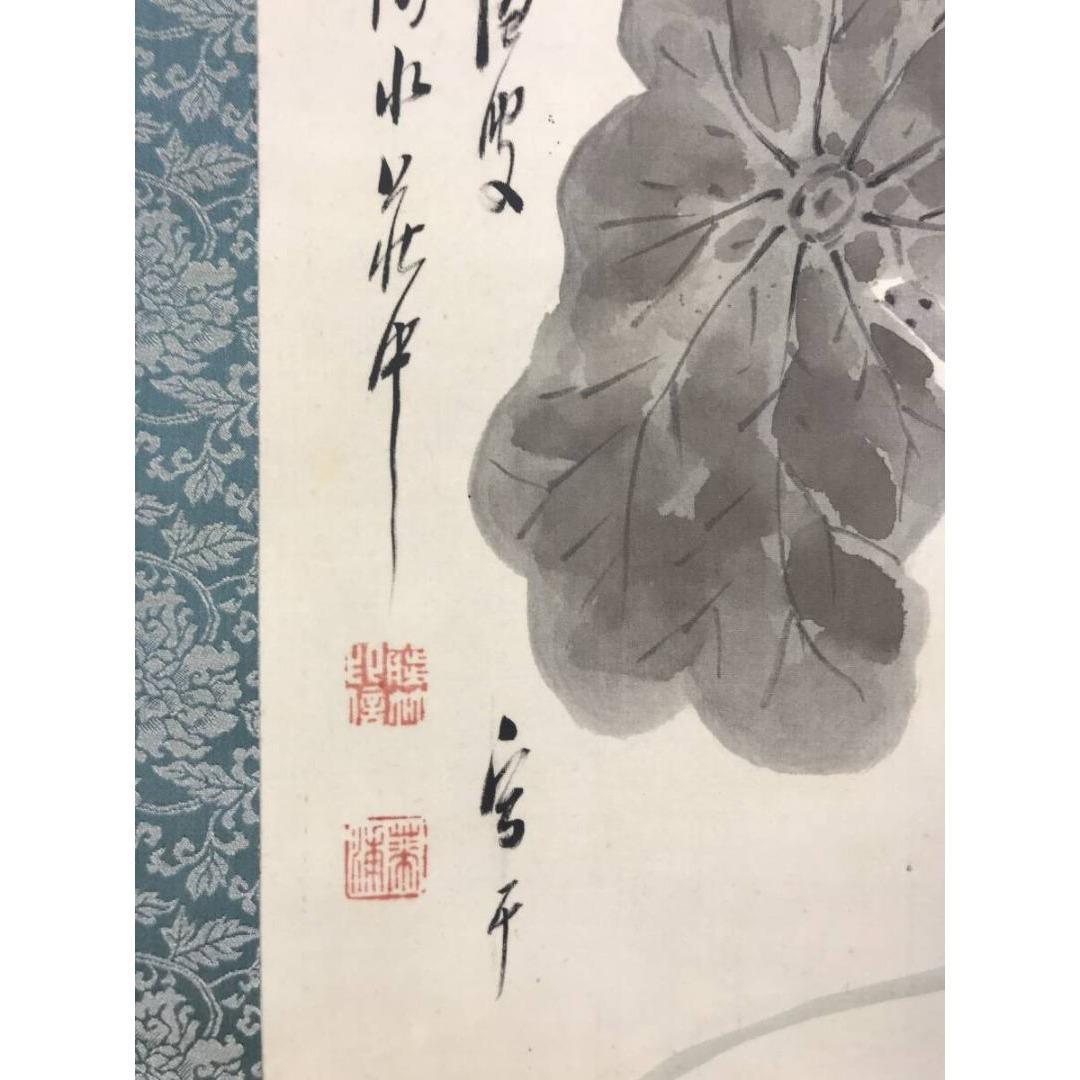 真作/藤井華浦/蓮に白鷺/サギ図/花鳥図/掛軸☆宝船☆AK-213