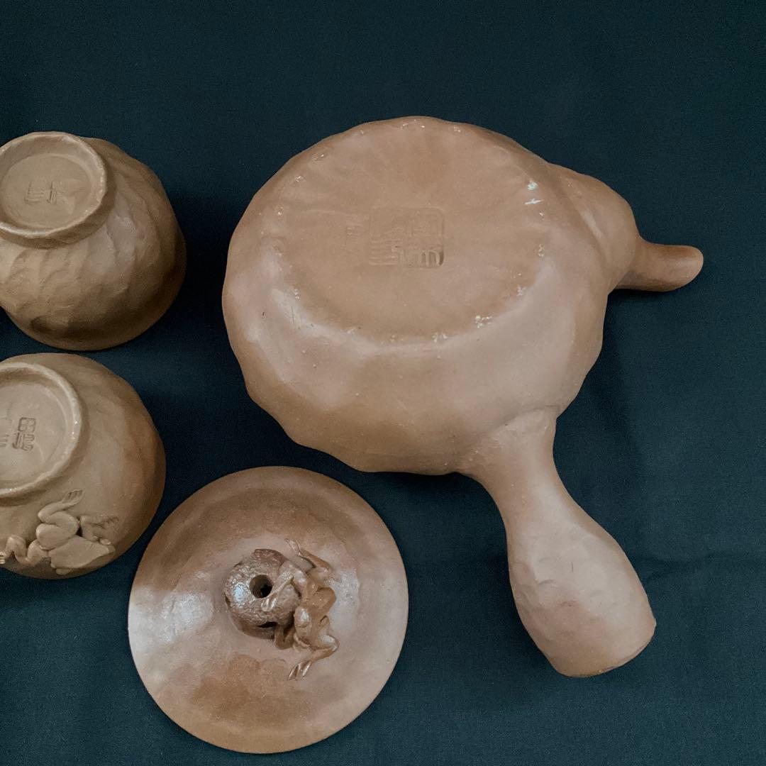 田島万古焼　勝三窯　田嶋勝三　手捻り　蛙摘　茶道具　湯呑　茶器　陶芸