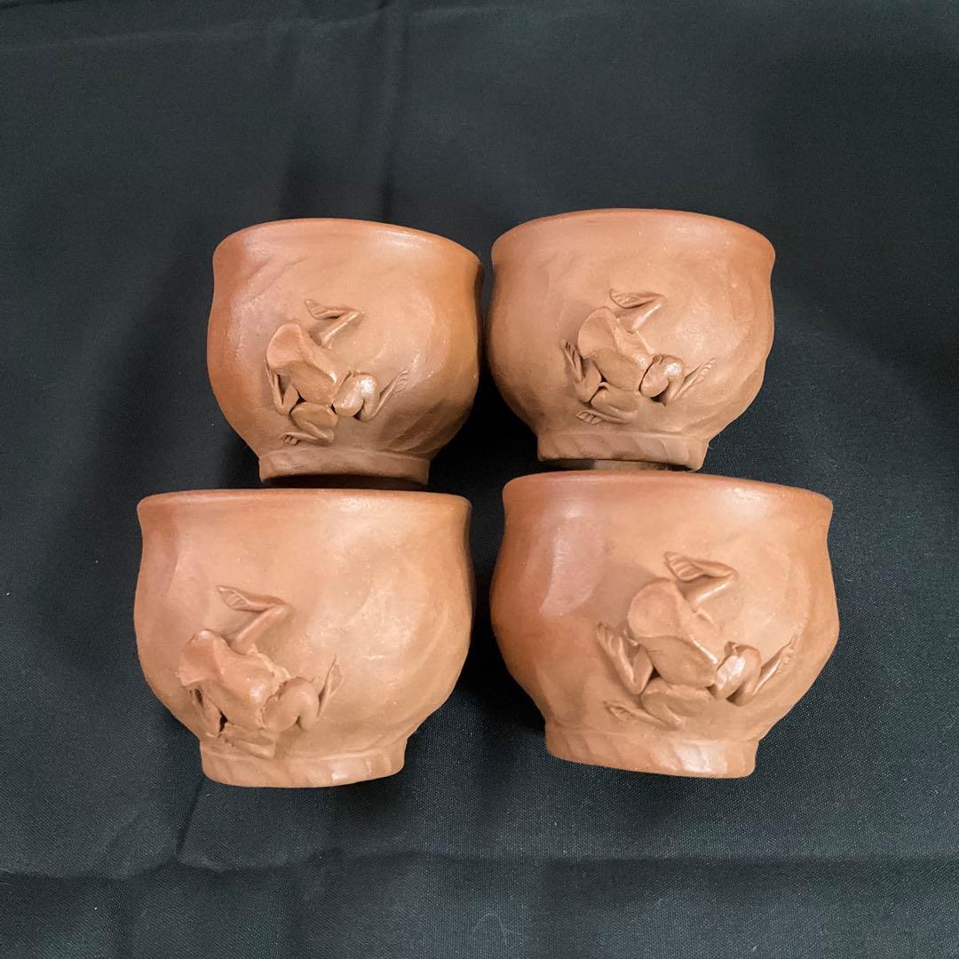 田島万古焼　勝三窯　田嶋勝三　手捻り　蛙摘　茶道具　湯呑　茶器　陶芸