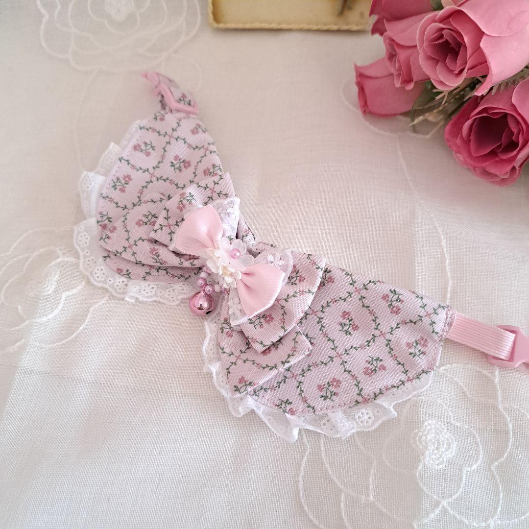 フラワー柄(ピンク)わんちゃん猫ちゃん用襟付首輪