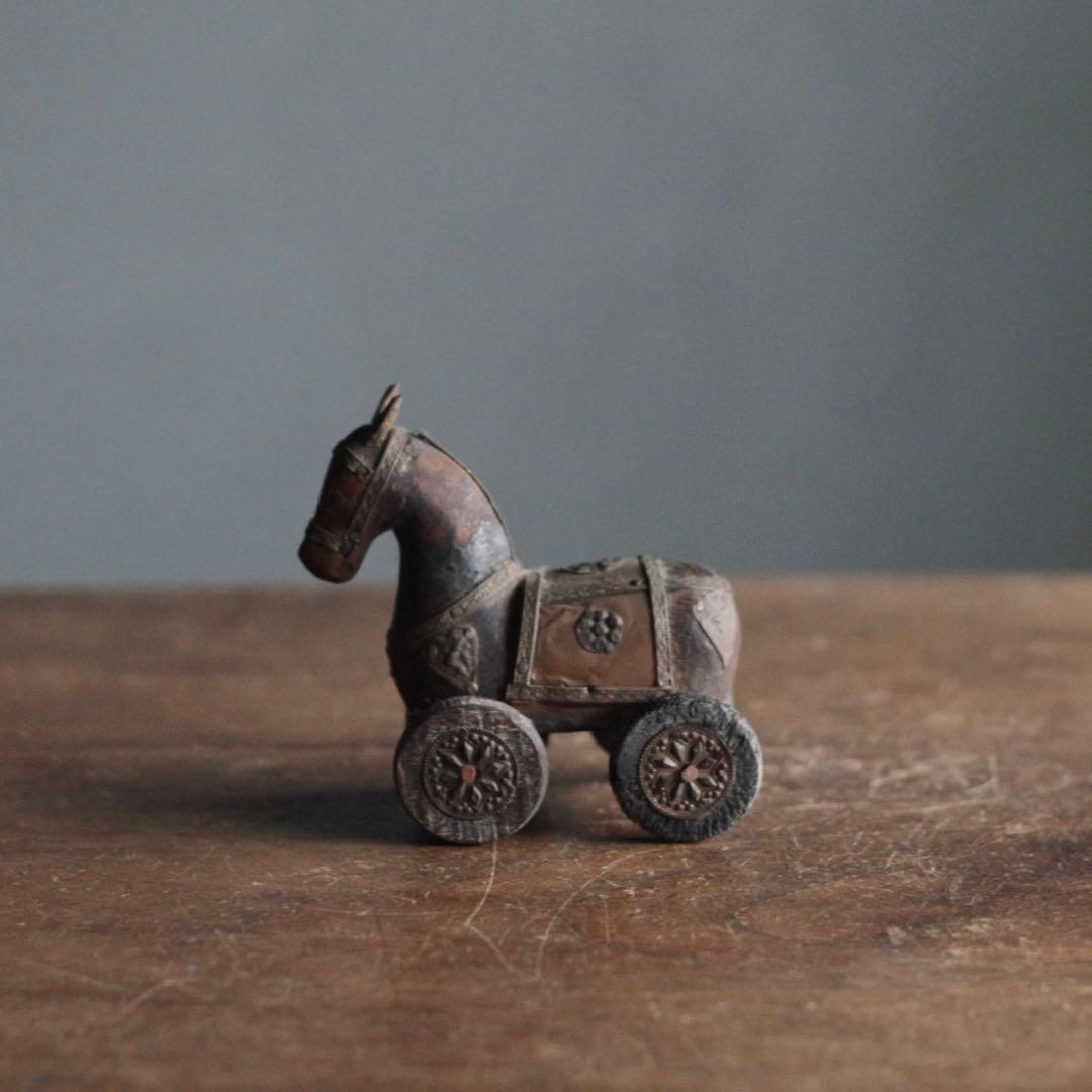 古い 馬車（うまぐるま） 木彫 オブジェ 古道具 アンティーク No.2