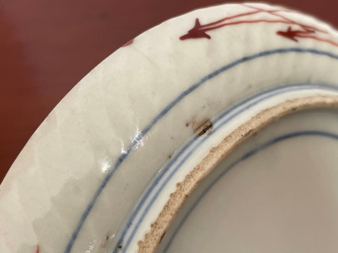 #3 骨董　アンティーク　色絵古九谷　撫子　蝶々図　丸皿　五寸皿　角福　古九谷