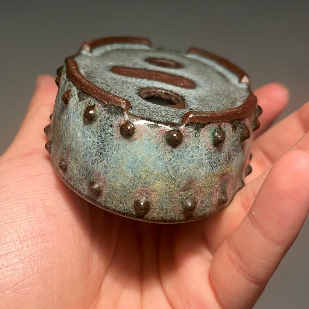 767.暁雲 鼓釘楕円 盆栽鉢 植木鉢 9.4*6.6*3.2cm