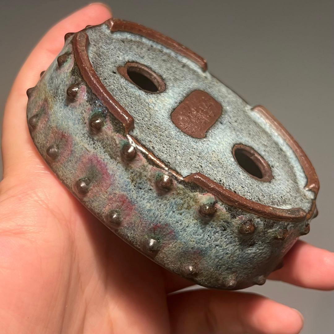 767.暁雲 鼓釘楕円 盆栽鉢 植木鉢 9.4*6.6*3.2cm