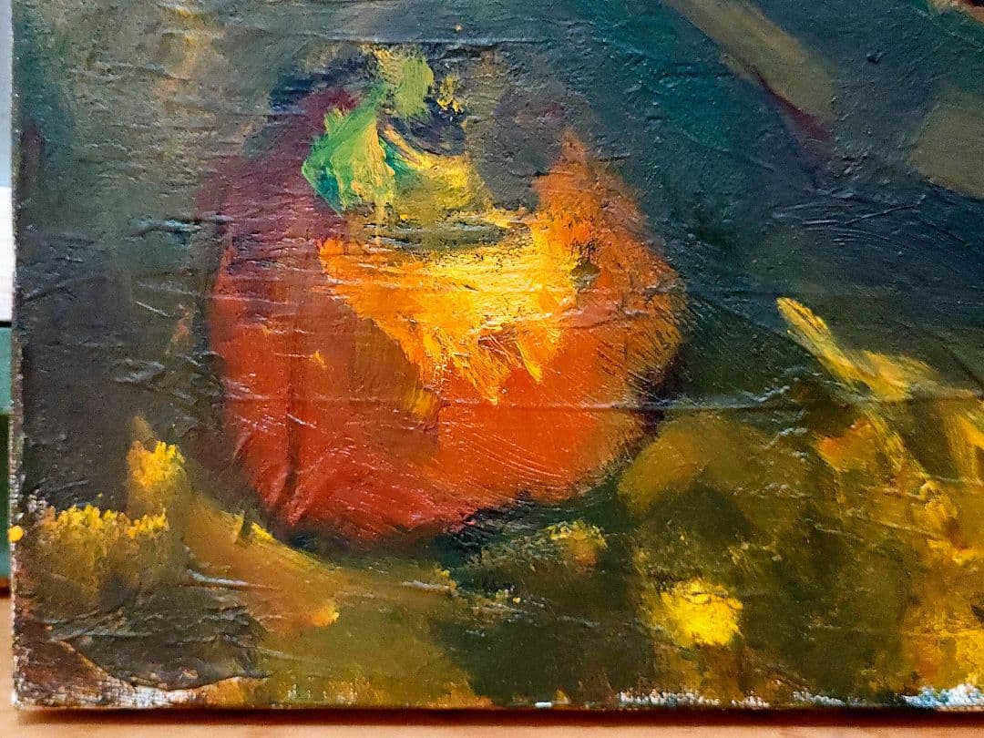 「柿図」油彩 F6 サイン有りKoiso