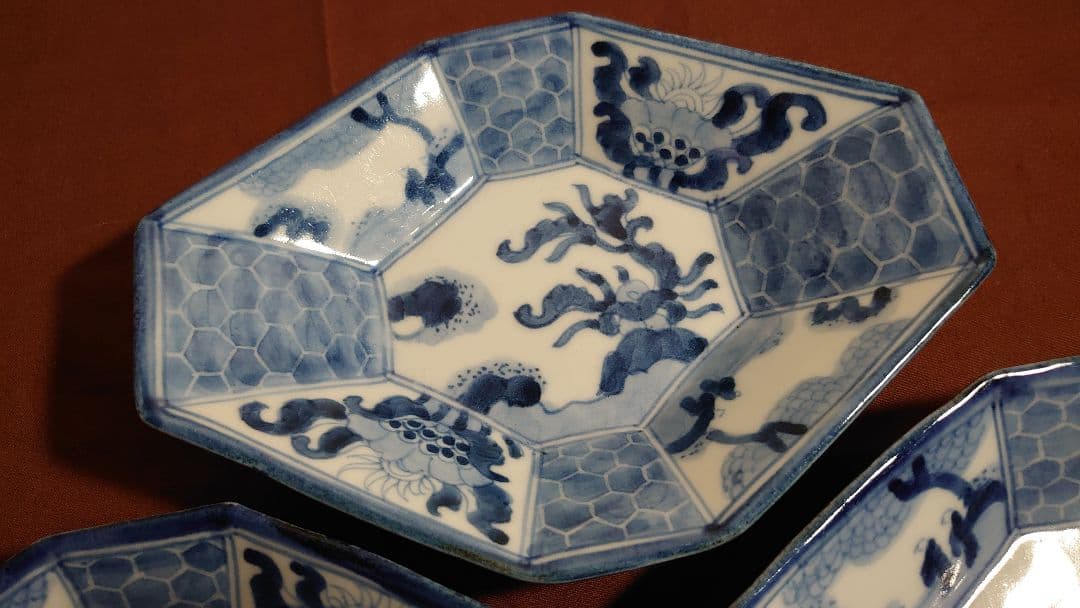 古伊万里　伊万里　江戸期　染付　古染付　蔵出し　アンティーク伊万里　葉皿　3客