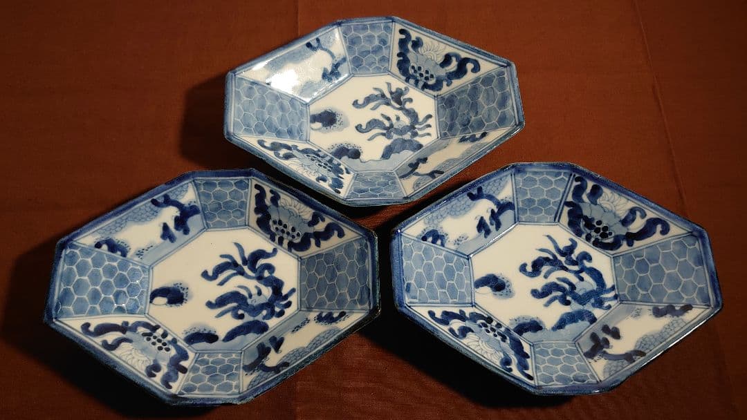 古伊万里　伊万里　江戸期　染付　古染付　蔵出し　アンティーク伊万里　葉皿　3客
