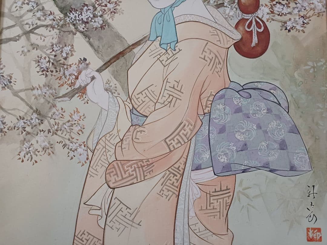 ◆　柳川新太郎 　「美人」 日本画　F10号　二科展 　名古屋　◆