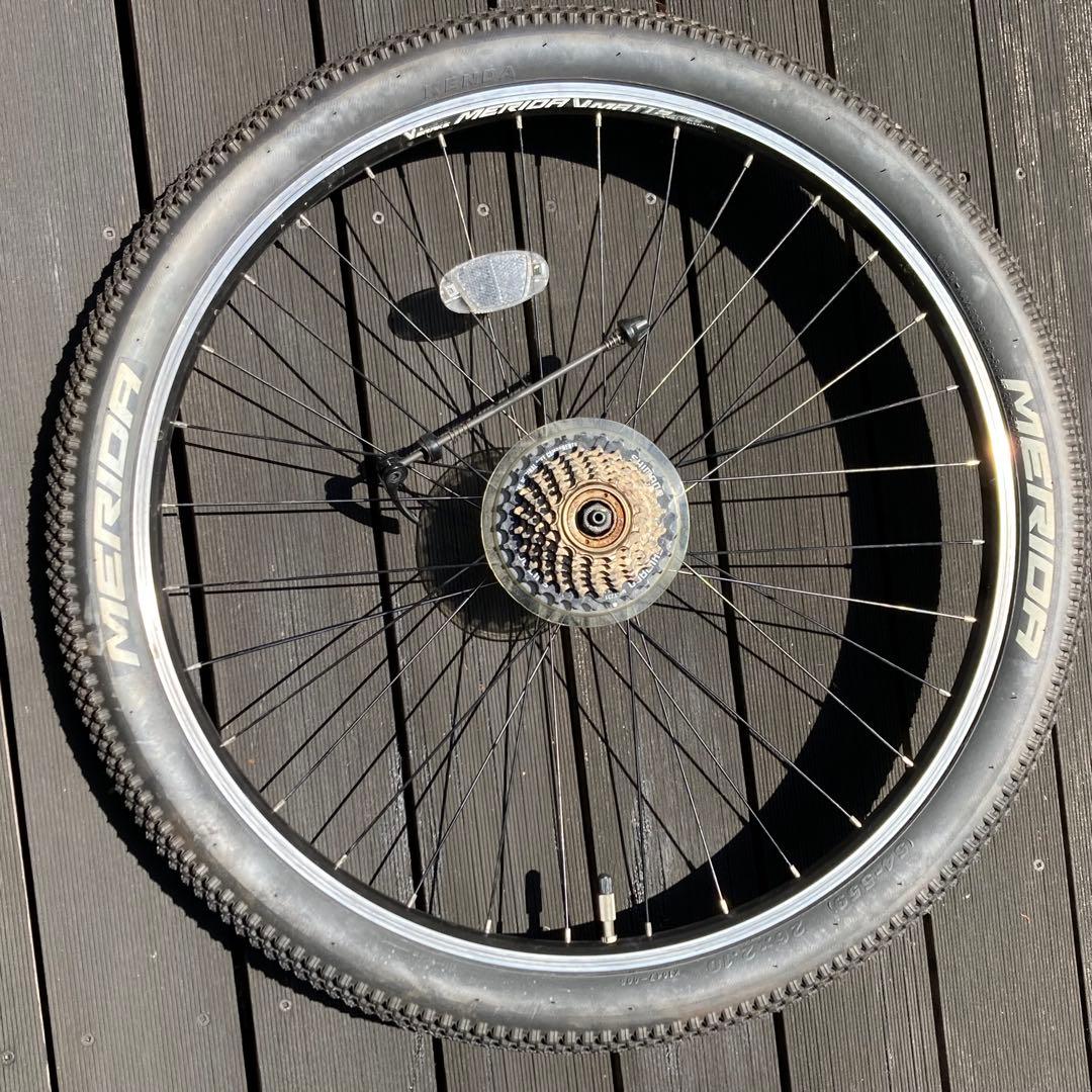 26インチMTB前後タイヤホイール（リア7速フリー、米式バルブアダプタ）セット