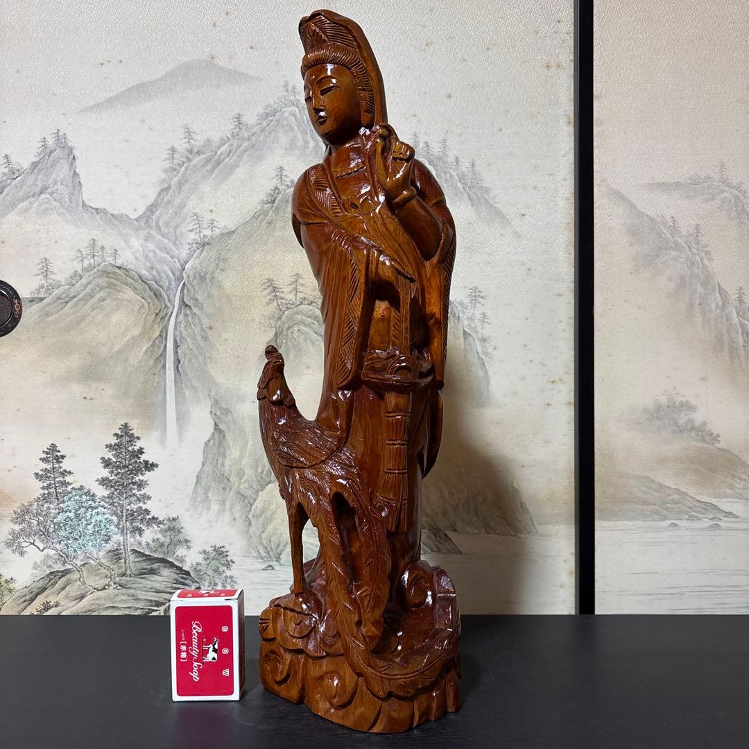 大型 鳳凰　観音菩薩 木彫　仏像 彫刻　開運　風水　置物　縁起物　インテリア