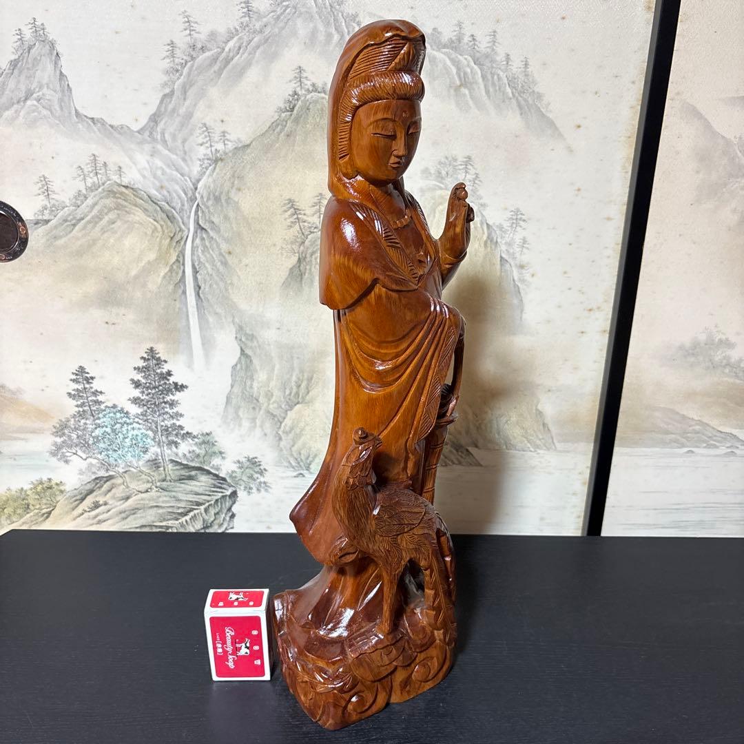 大型 鳳凰　観音菩薩 木彫　仏像 彫刻　開運　風水　置物　縁起物　インテリア