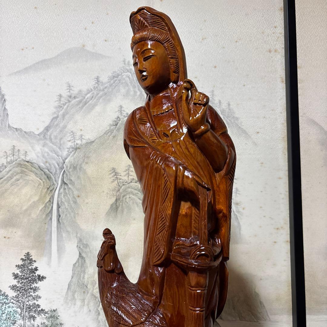 大型 鳳凰　観音菩薩 木彫　仏像 彫刻　開運　風水　置物　縁起物　インテリア