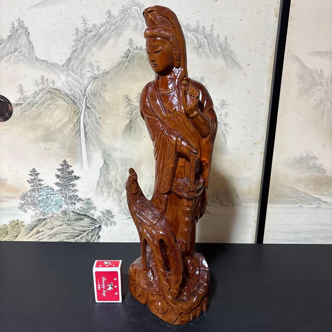 大型 鳳凰　観音菩薩 木彫　仏像 彫刻　開運　風水　置物　縁起物　インテリア