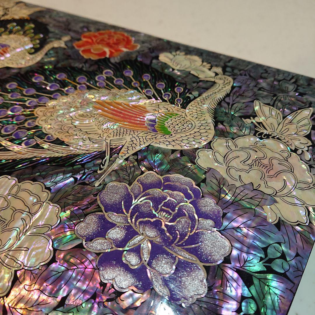 高級韓国螺鈿打抜き宝石箱　ジュエリーボックス/アクセサリーボックス　孔雀と牡丹