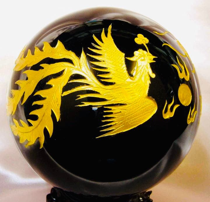 吉祥 龍鳳大宝珠　黒燿石（オブシディアン）