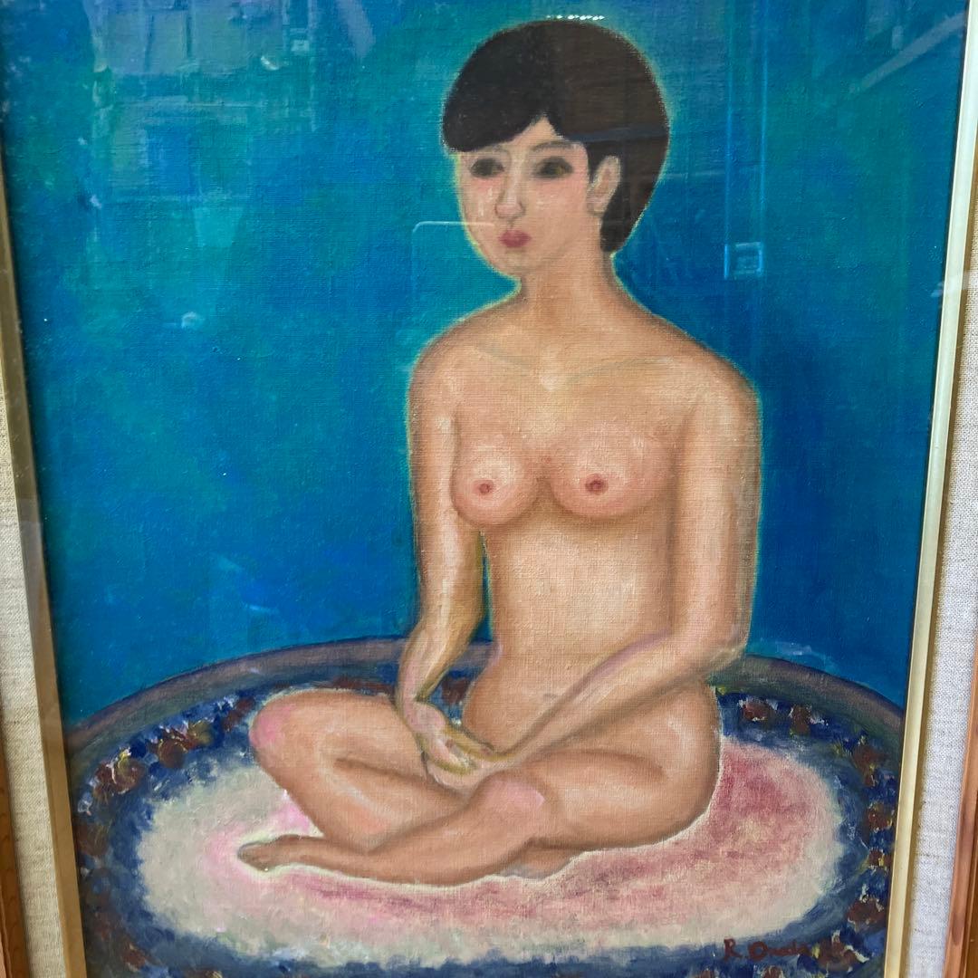 昭和レトロ 木製フレーム 裸婦画 裸婦 人物画 女性 油絵 油彩画 額縁 額装