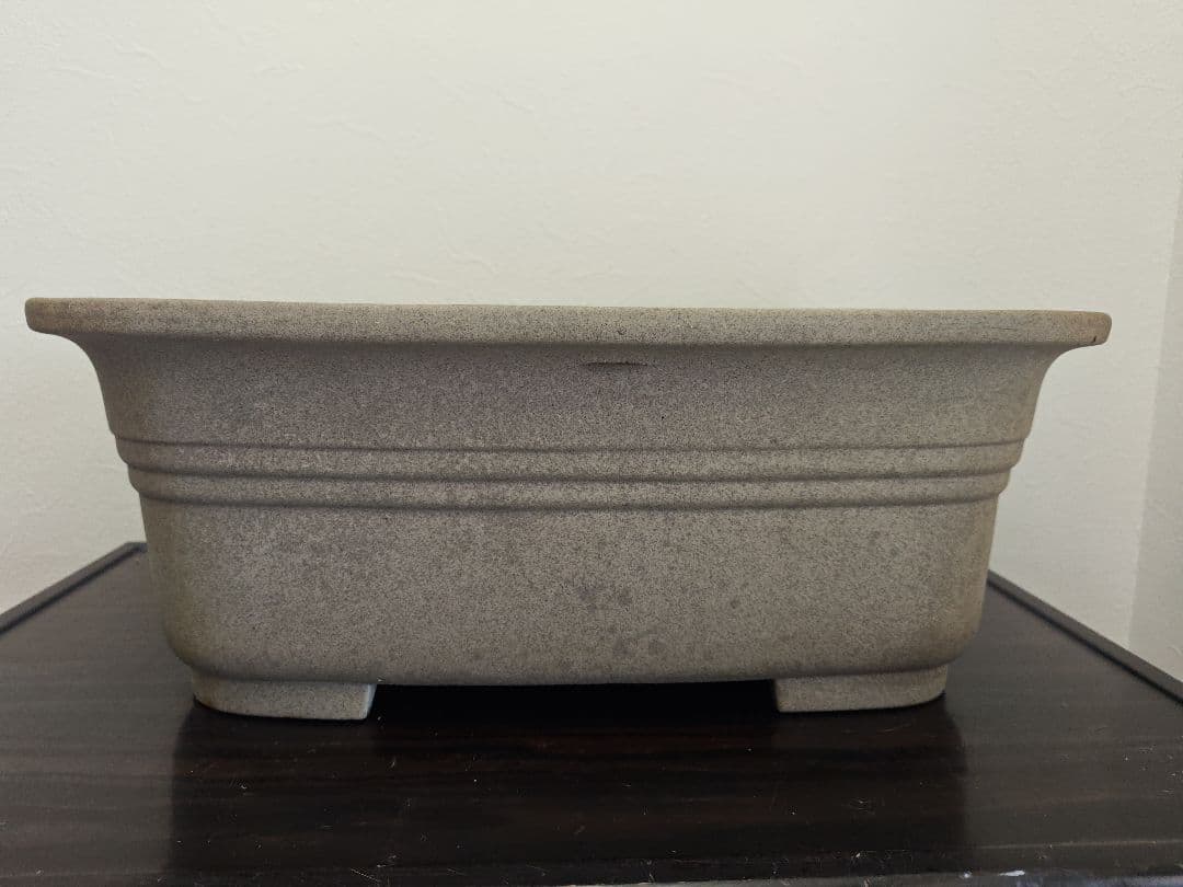 陶器製黄土色盆栽鉢　長方形　大型 約47.5cm×35.5cm×18cm 落款