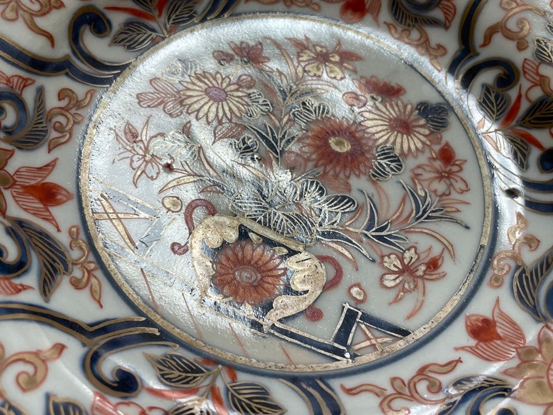 アンティーク　骨董　古伊万里　金襴手　輸出伊万里　輸出手　芙蓉手　七寸皿