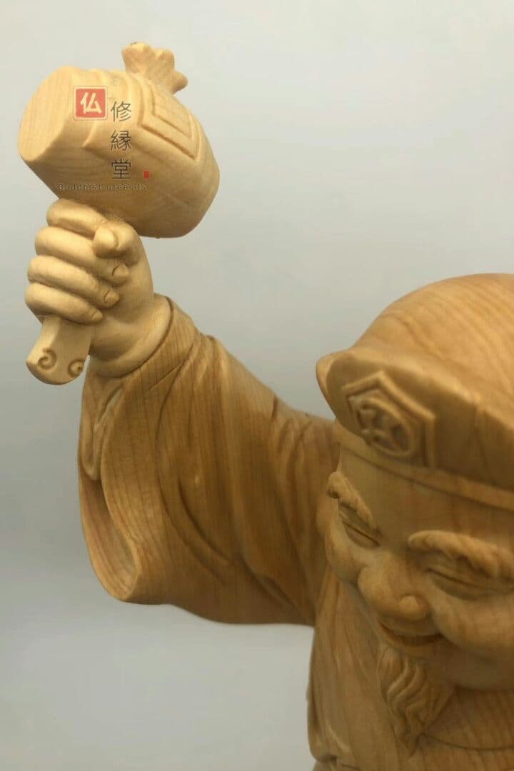 【修縁堂】珍品 七福神 大黒天立像 木彫仏像 彫刻 天然木檜材 仏教工芸