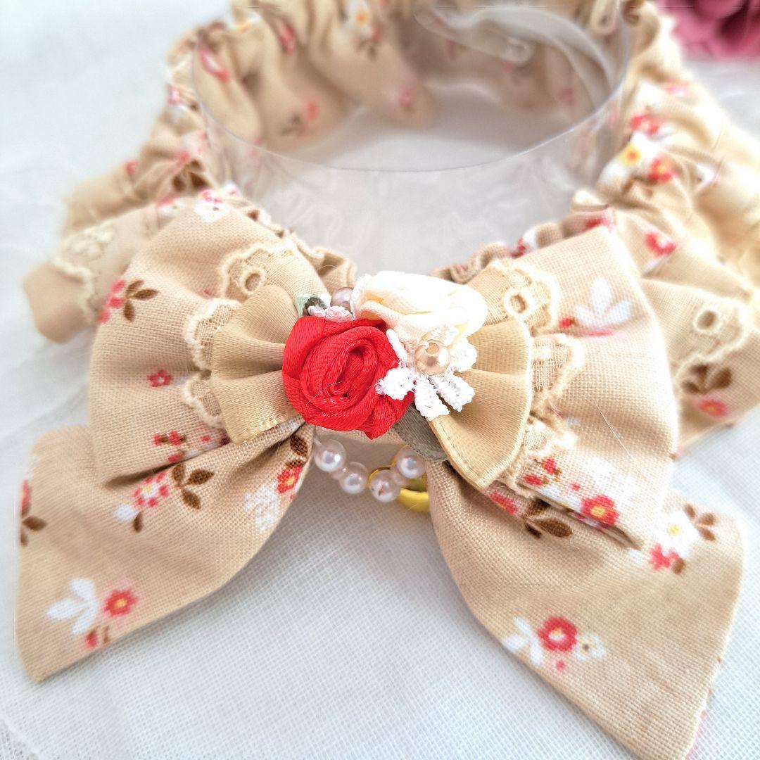 短毛シュシュ(ベージュフラワー)わんちゃん猫ちゃん用