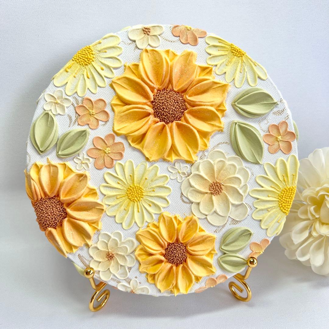 テクスチャーアート　絵画　インテリアアート　花　立体　絵　北欧インテリア　花の絵