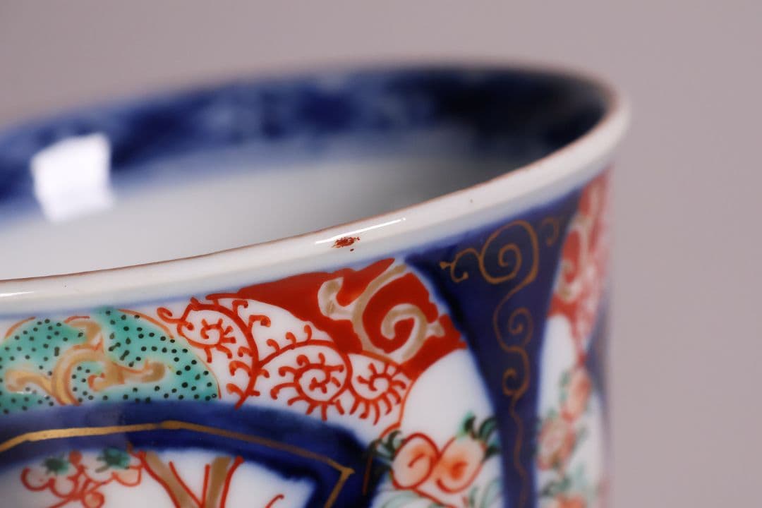 【CM125】古伊万里 扇面 色絵向付 五客 猪口 小鉢 扇面 草花 唐草 錦