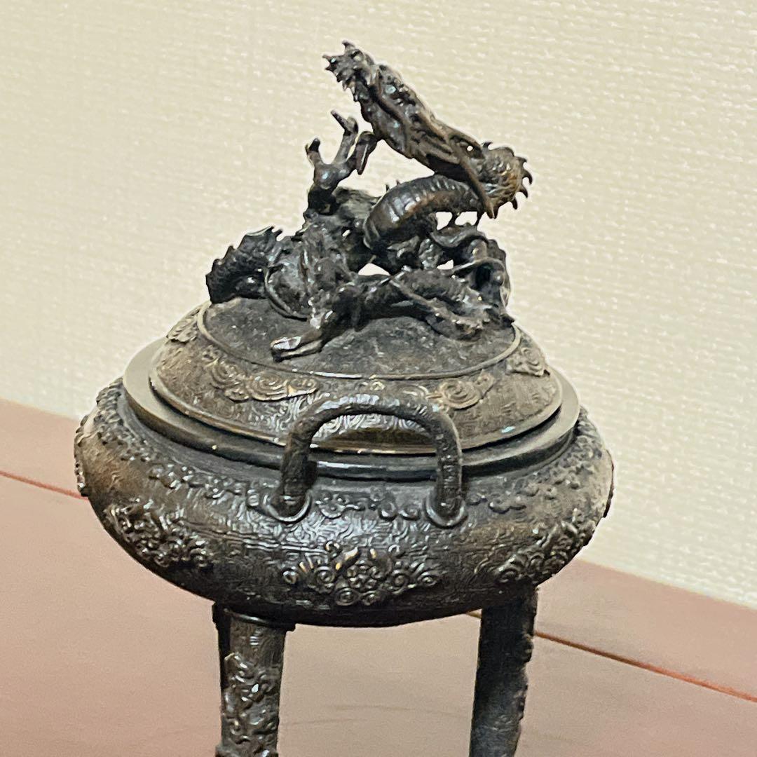 【極上品】高岡銅器 龍彫刻 香炉 青銅製 三つ足 縁起物 伝統工芸 10万円相当