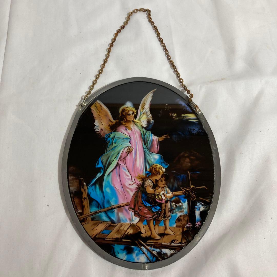 橋の上の天使　ヴィンテージ　ステンドグラス