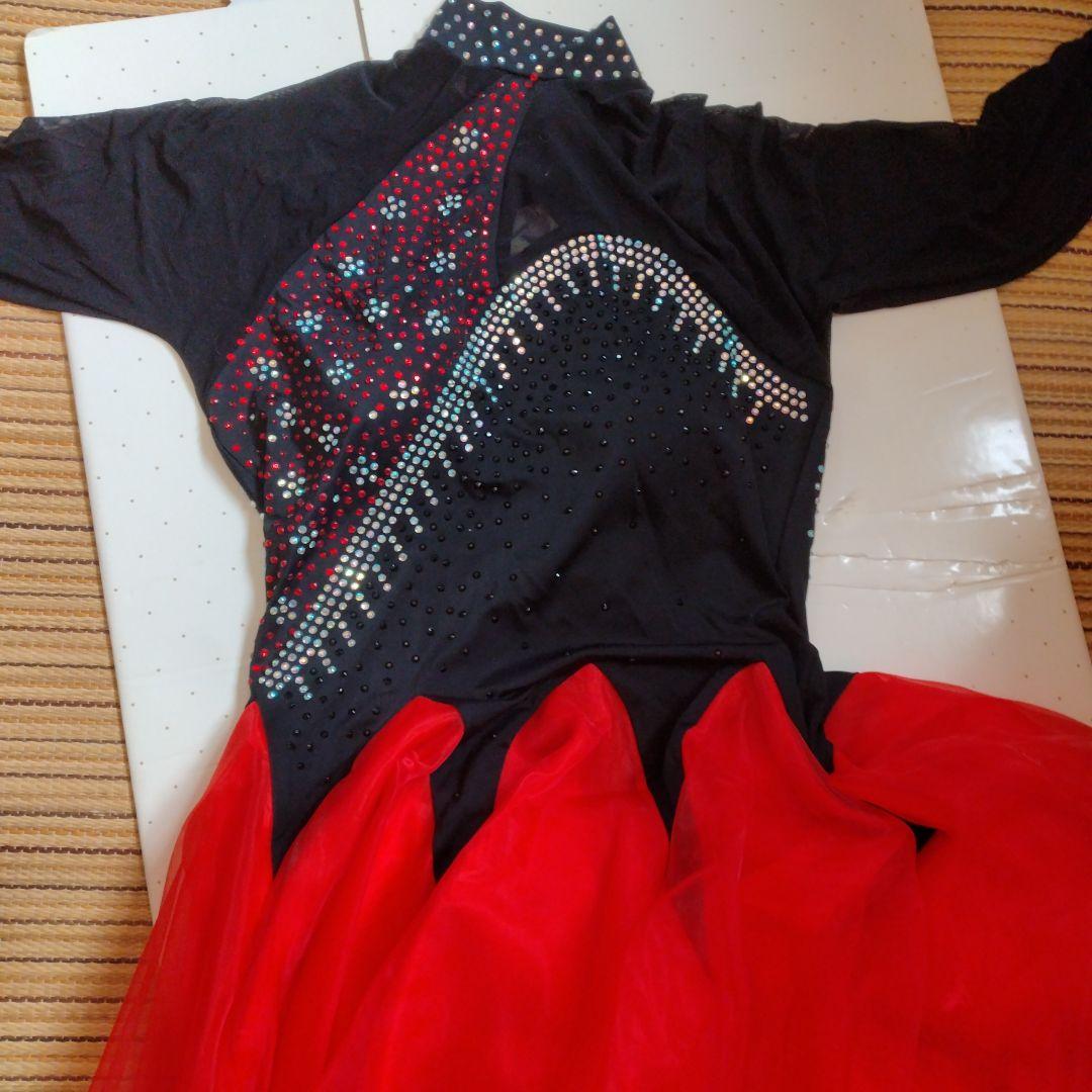 社交ダンス黒赤ドレス　L サイズ スパンコール装飾
